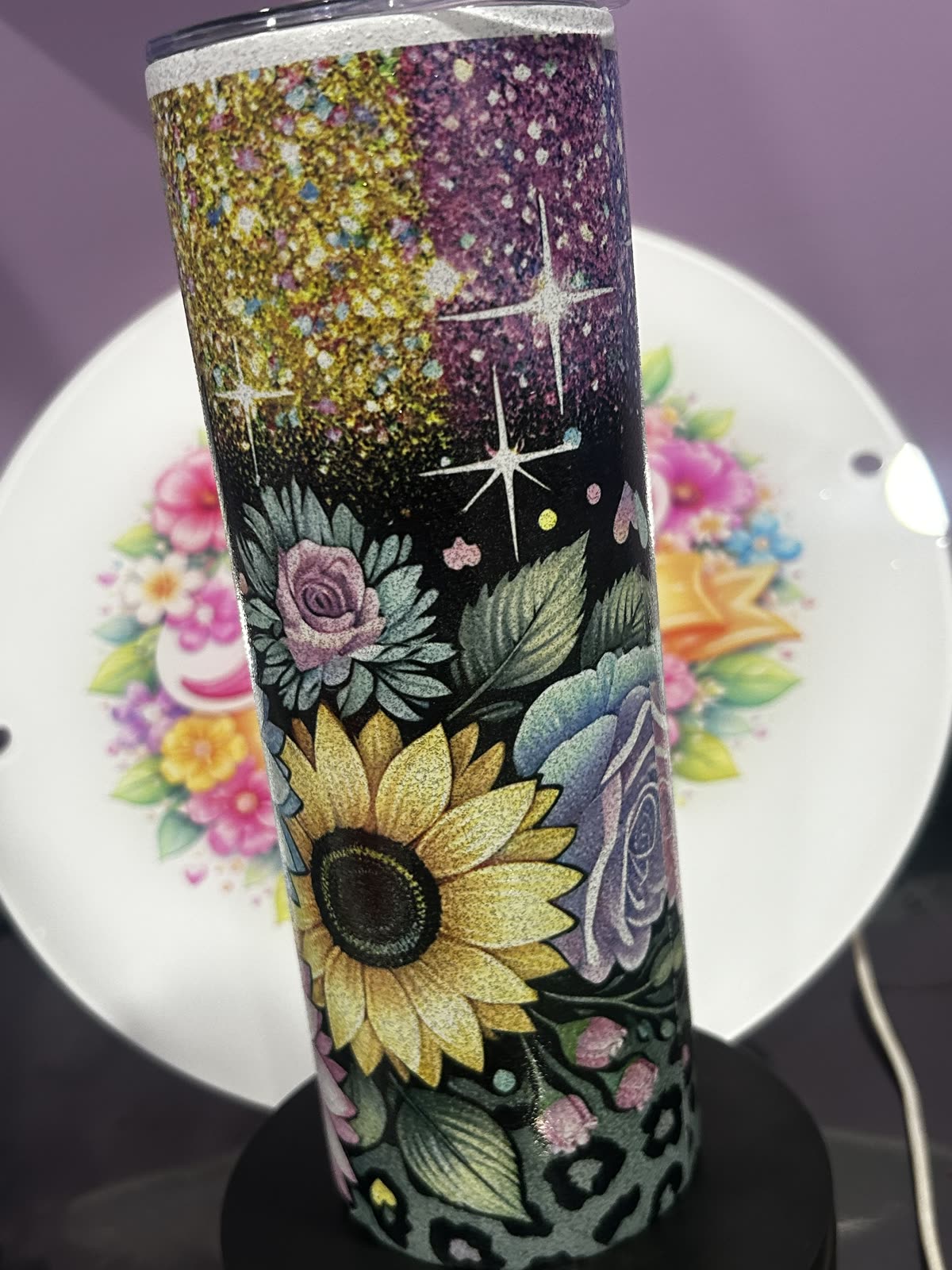 Sunflower and floral glitter tumbler